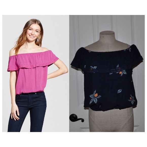 Mossimo Supply Co. Tops - NEW Navy Floral Off-Shoulder Ruffle Tank Top XL